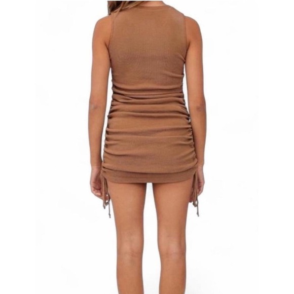 LIONESS revolve camel brown ruched Military Minds thick stretch mini dress - Picture 5 of 8